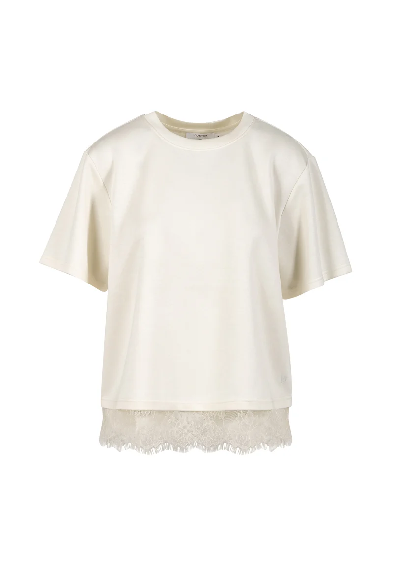 Sweat blouse with lace - Creme