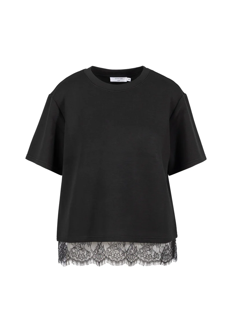Sweat blouse with lace - Black