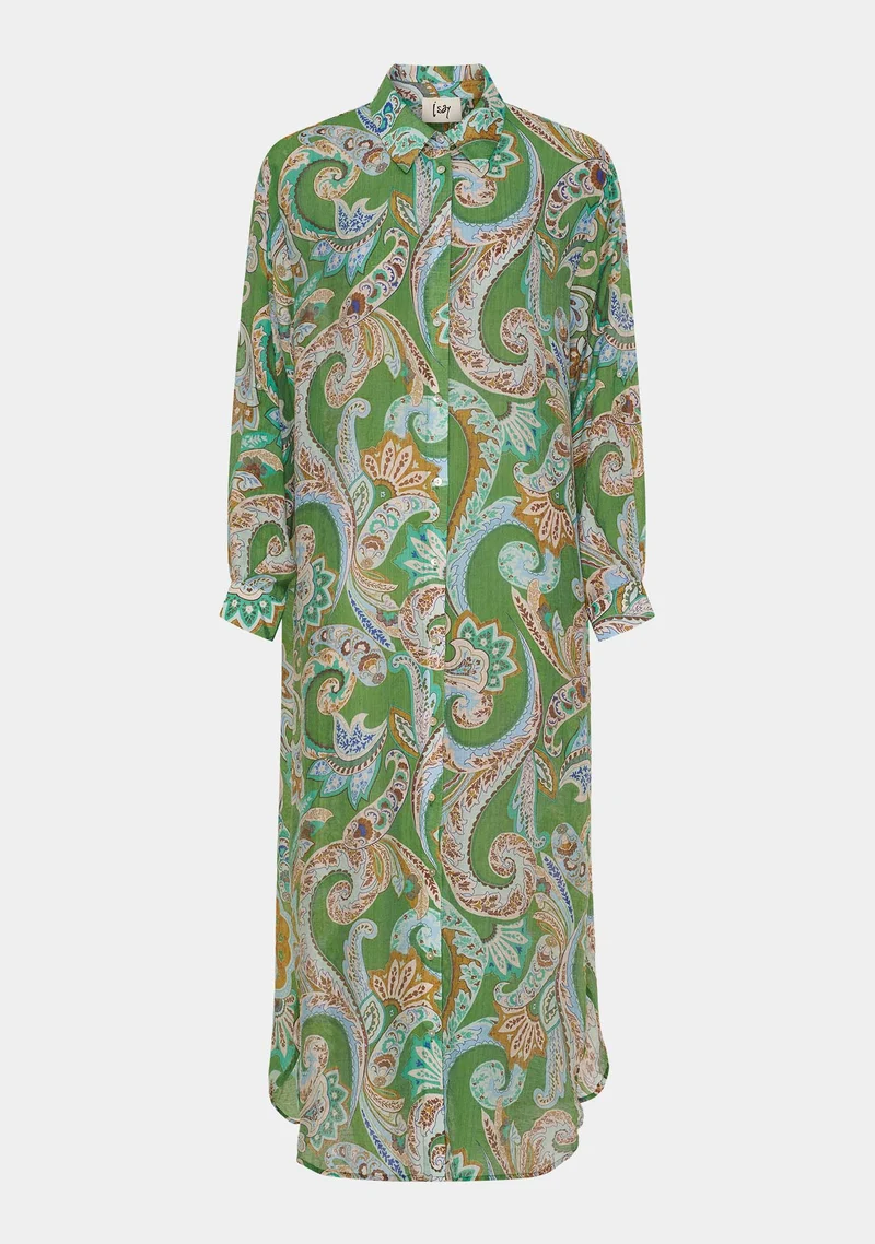Lotta Shirt Dress - Grass Green Paisley