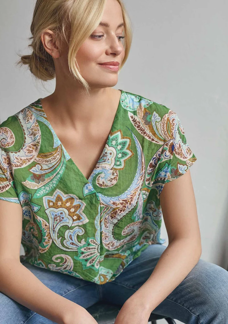 Lotta Top - Grass Green Paisley