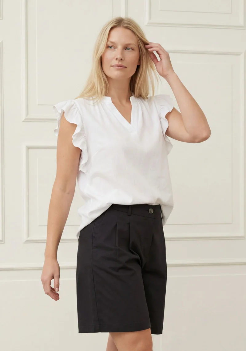 Pearl Flounce Top - White