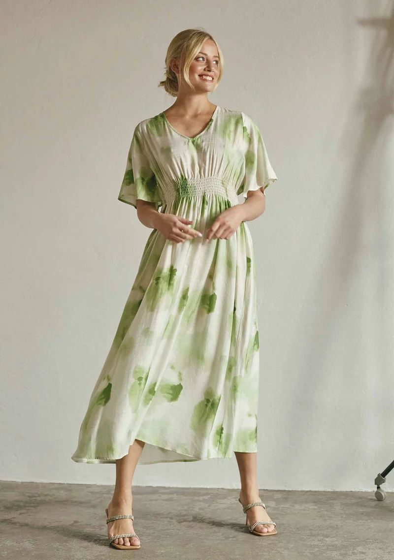 Ane Stretch Dress - Green Watercolor