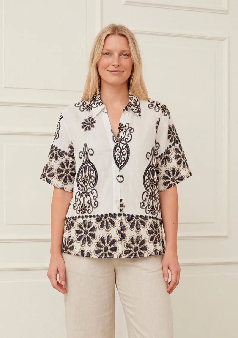 Ane Button Shirt - Summer Border Print