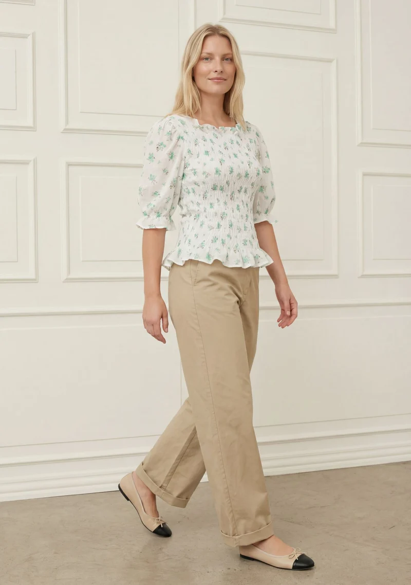 Pernille Smock Blouse - Green Flower Dream