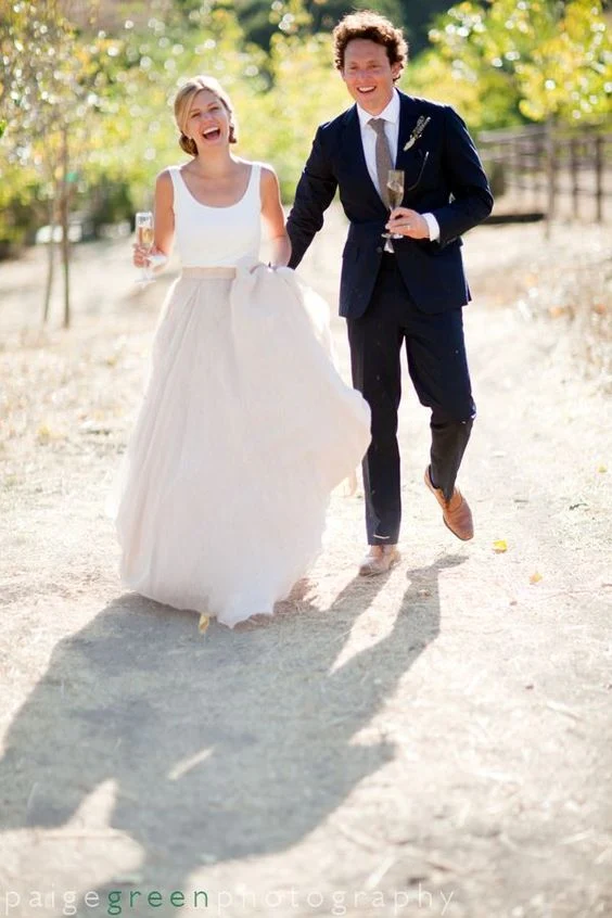 Trendig lantlig tyllkjol Tvådelad bröllopsklänning,Casual Style Bridal Separater,20082350