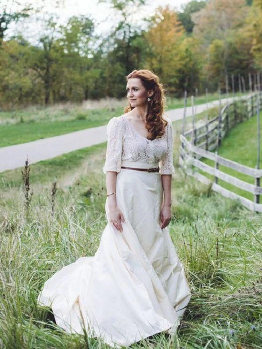 Country Style Loose Crop Top Bröllopsklänning Brudklänning Separeras med ärmar