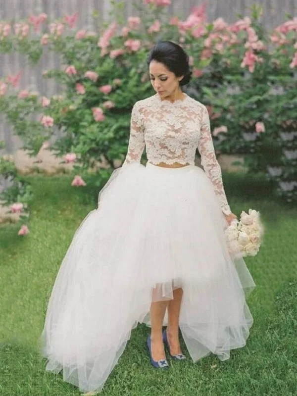 Långärmad Hög Låg Tvådelad Långärmad Crop Top Bridal Separations