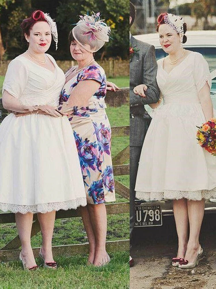 Pinup Kortärmad Rockabilly 1950-talsstil Te Längd Bröllopsklänning