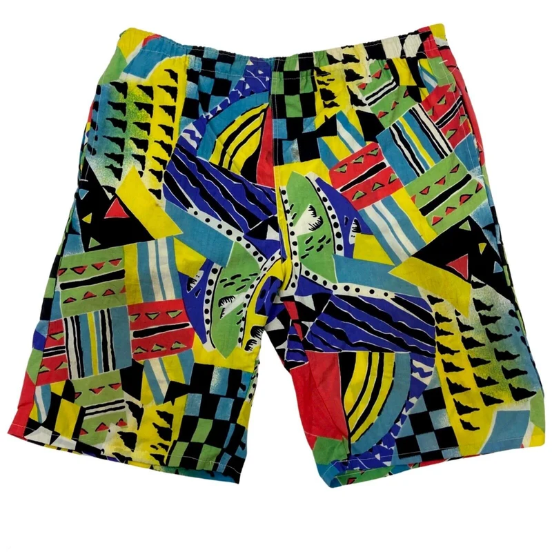 Vintage 80s 90s Blue Black Geometric Graphic Print Shorts L