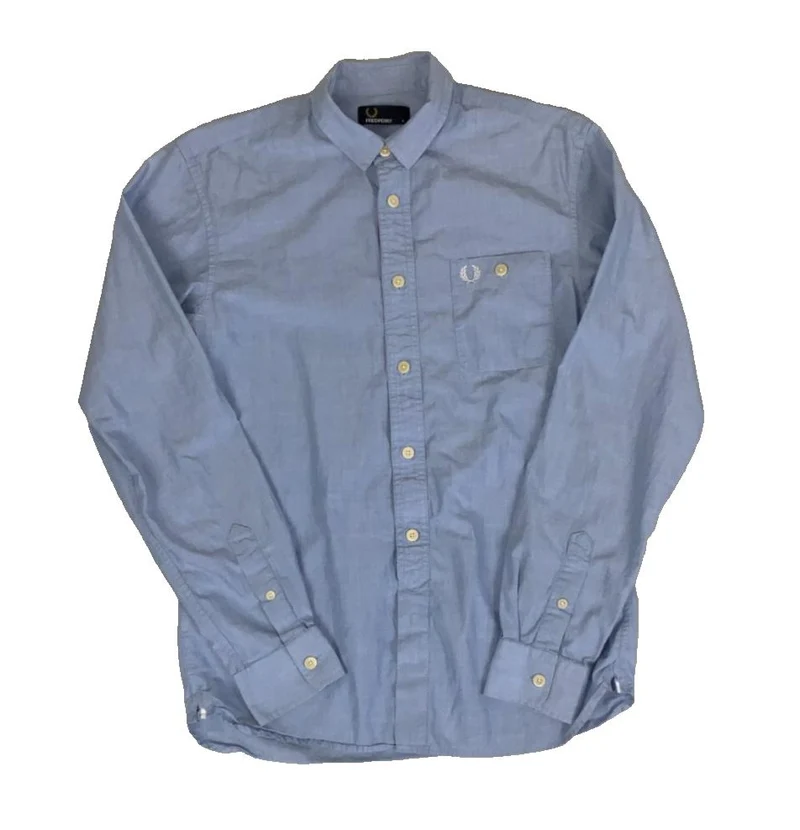 VTG FRED PERRY OXFORD LIGHT BLUE LONG SLEEVED SHIRT SMALL