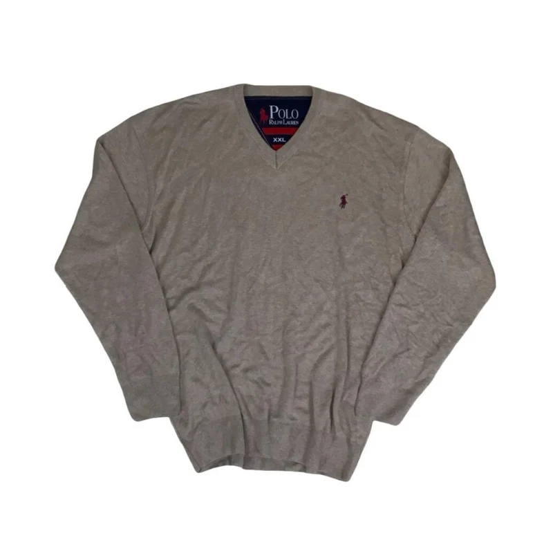 VTG POLO RALPH LAUREN BEIGE V-NECK SWEATSHIRT L XL