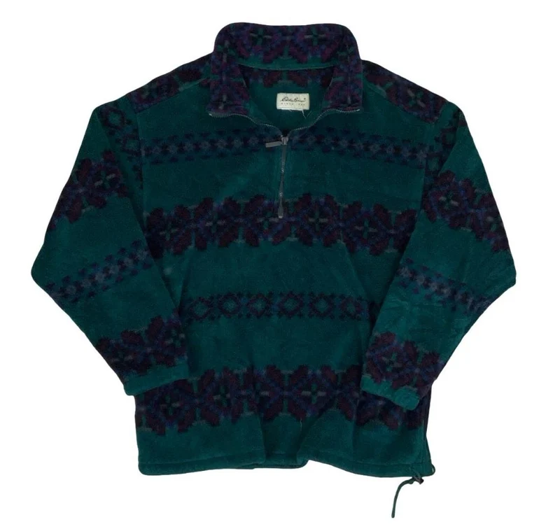 VTG 80S 90S EDDIE BAUER GREEN PURPLE AZTEK PULLOVER FLEECE LARGE