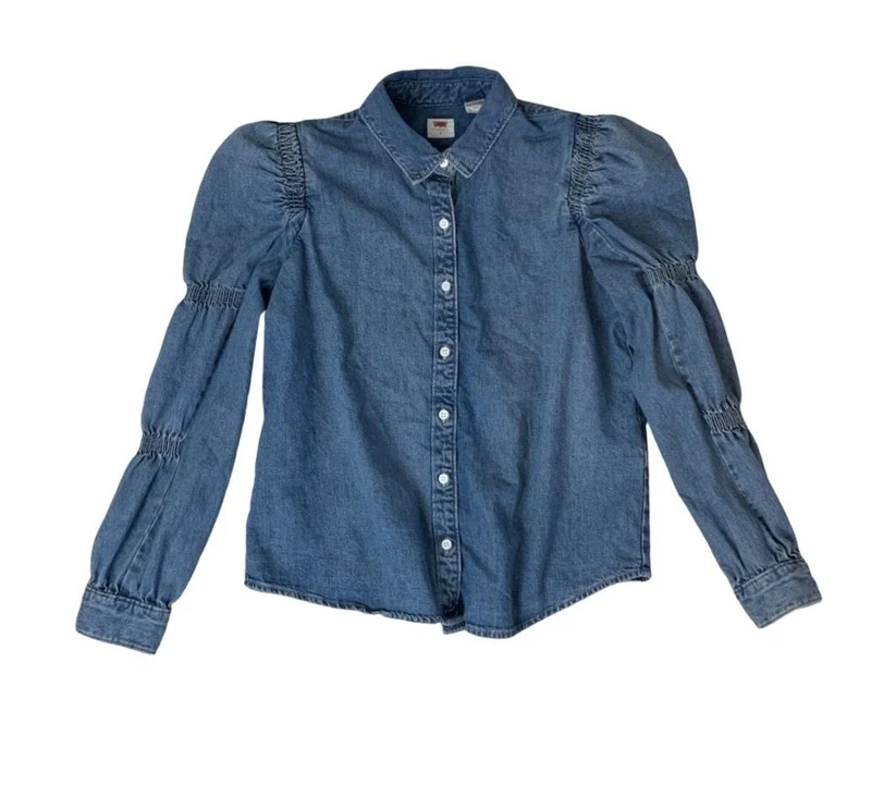 VTG LEVI'S WESTERN RETRO COW GIRL PUFF CINCHED SLEEVE BLOUSE MEDIUM 12 14