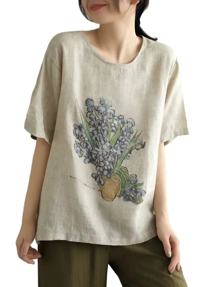 Dam T-shirt Linne Casual O-hals
