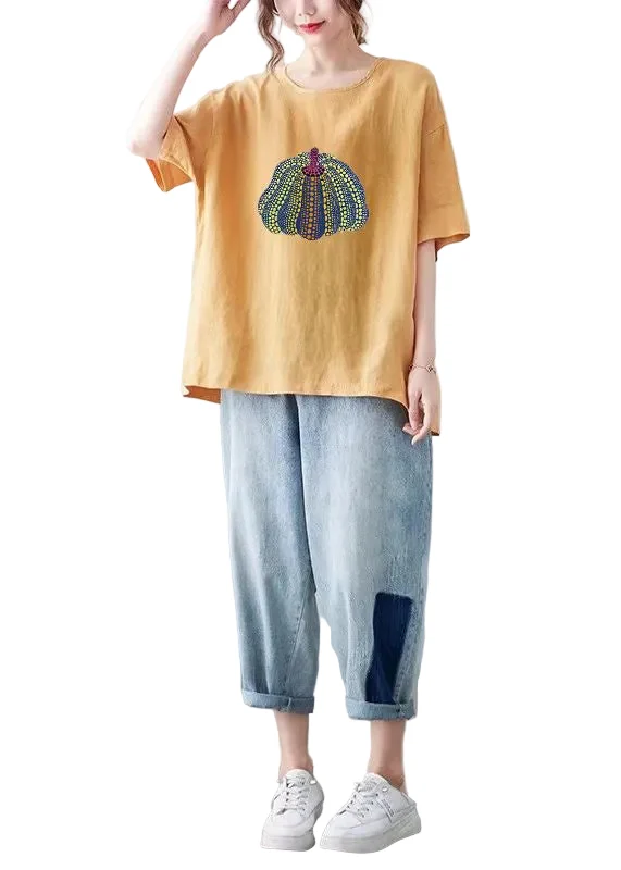 Dam T-shirt med O-hals Casual Stil