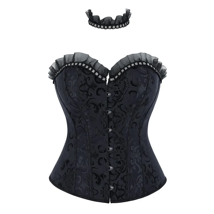 Damkorsett med snörning och choker i gotisk jacquard-modell för överbyst och choker
