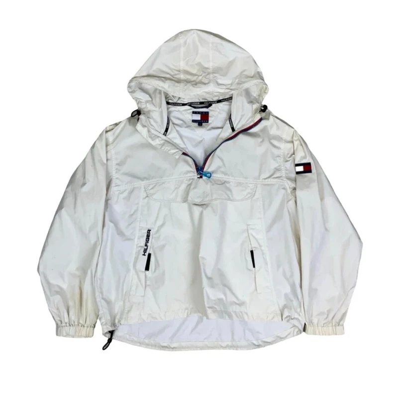 VTG 90S TOMMY HILFIGER WHITE PULLOVER WINDBREAKER X-LARGE