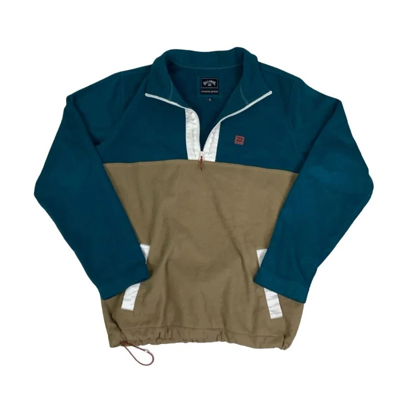 VTG BILLABONG ADVENTURE DIVISION TEAL BLUE BROWN PULLOVER FLEECE LARGE