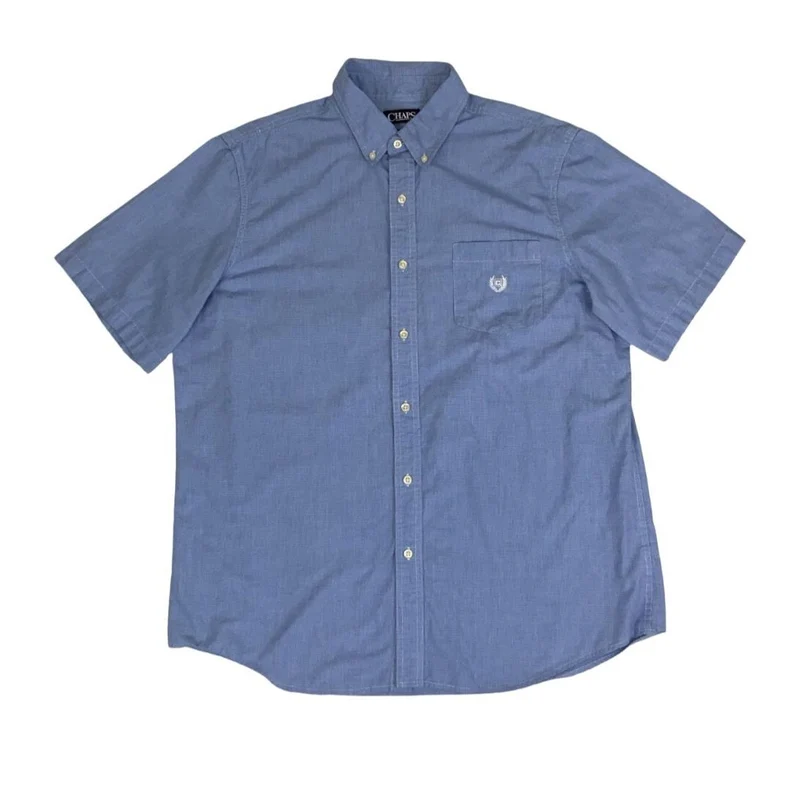 RALPH LAUREN CHAPS BLUE BUTTON-DOWN DESIGNER SHORT SLEEVED SHIRT LARGE 47"