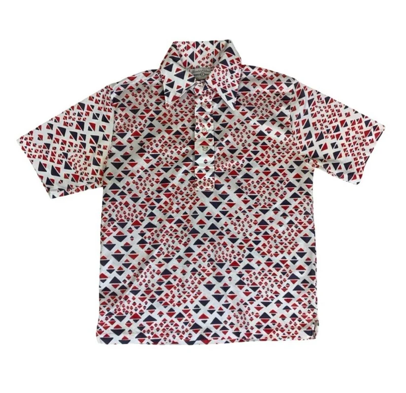 VTG 70S ARNOLD PALMER ROBERT BRUCE RED WHITE BLUE PATTERN GOLF POLO SHIRT S 39"