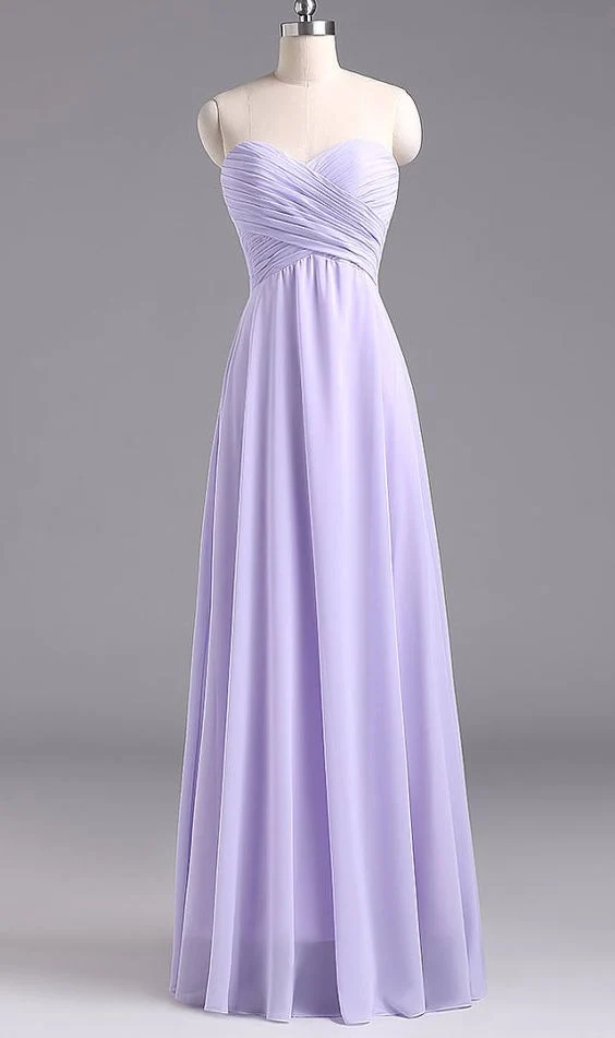 Lavendel Sweetheart Neck A-line Chiffong Country Style Maxi brudtärna klänningar