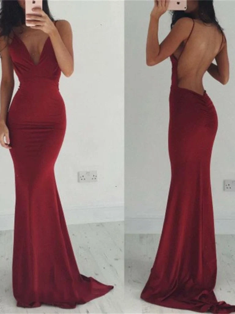 Balklänning utan rygg | Röd balklänning | Tight balklänning | Bodycon Balklänning