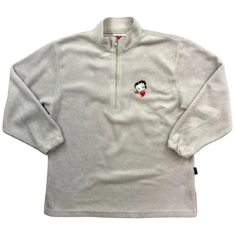 Vintage 2000 Grey Red Embroidered Betty Boop Fleece Zip-Up Pullover Jumper S M