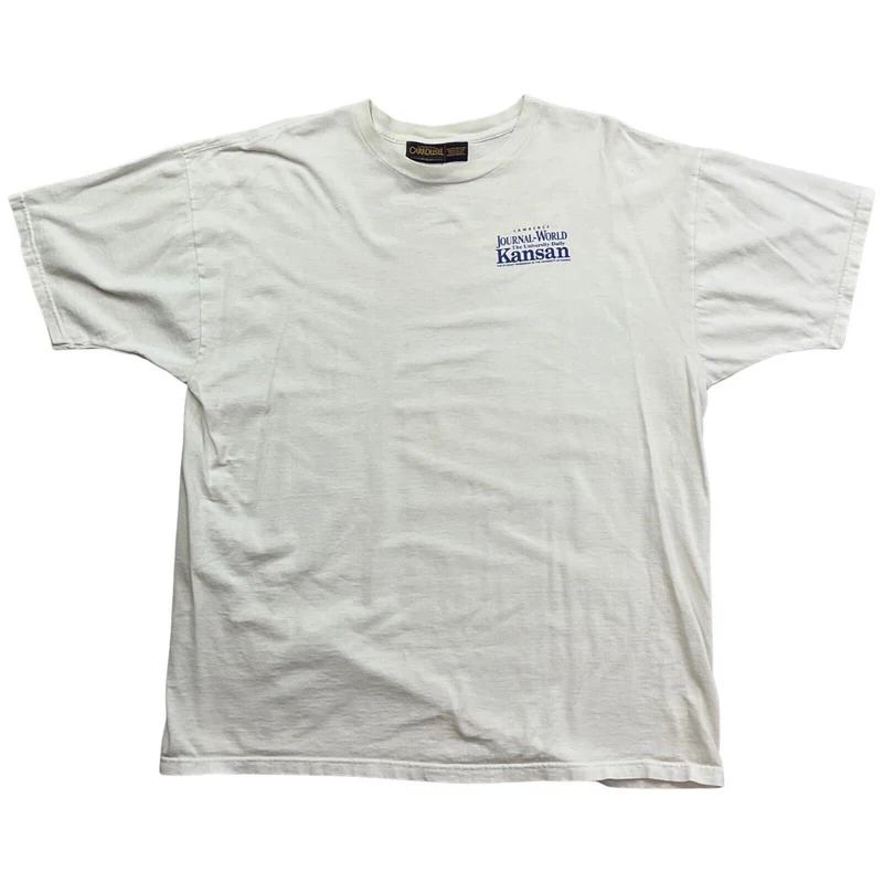 Vintage 90s 00s White Kansas University Kansan Newspaper Novelty Tshirt L XL