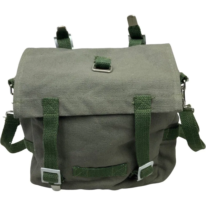 Vintage 90s 00s Dark Green Olive Mini Messenger Bag Cotton Canvas