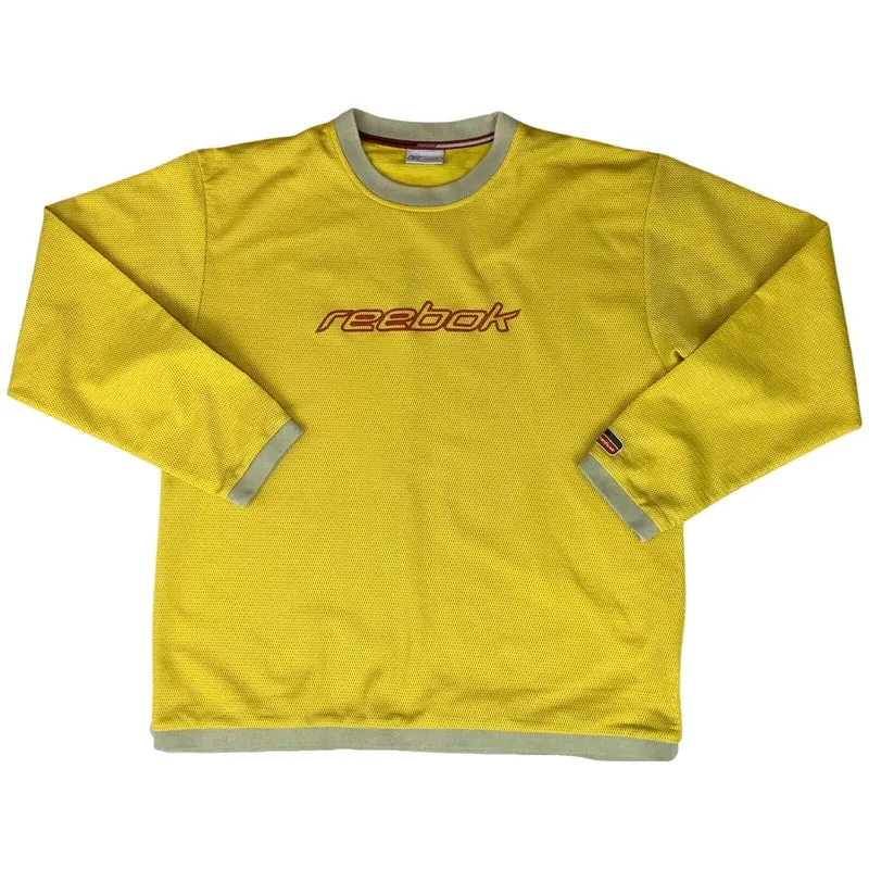 Vintage 1990’s Yellow Reebok Fleece-Lined Mesh Long Sleeve T-Shirt XL