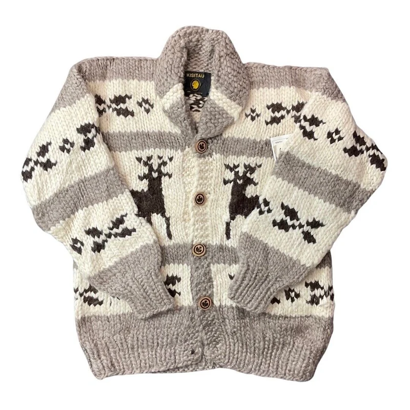 VTG DEADSTOCK WOOL COWICHAN CARDIGAN NATIVE CANADIAN KNIT ROCKABILLY 46” (42) L