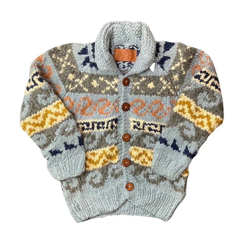VTG 70s WOOL COWICHAN CARDIGAN NATIVE AMERICAN CANADIAN KNIT ROCKABILLY 38” (34)