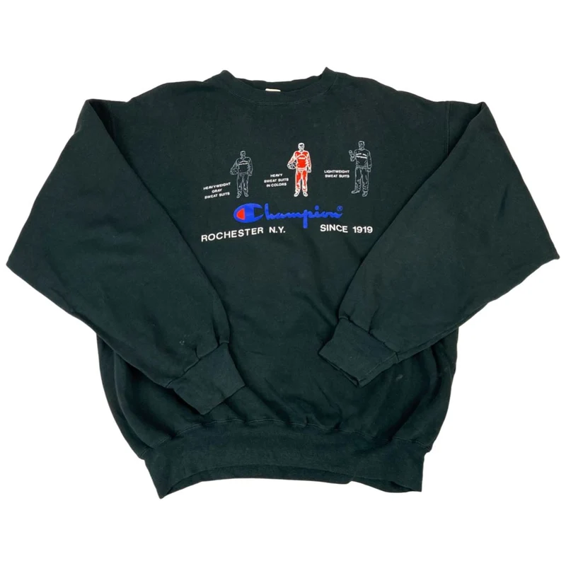 Vintage 90s Black Blue Spell Out Basketball Champion Crewneck Jumper XL