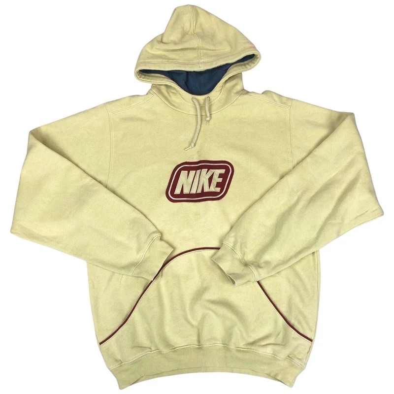 2000's Beige & Burgundy Nike Spell-Out Hoodie Small