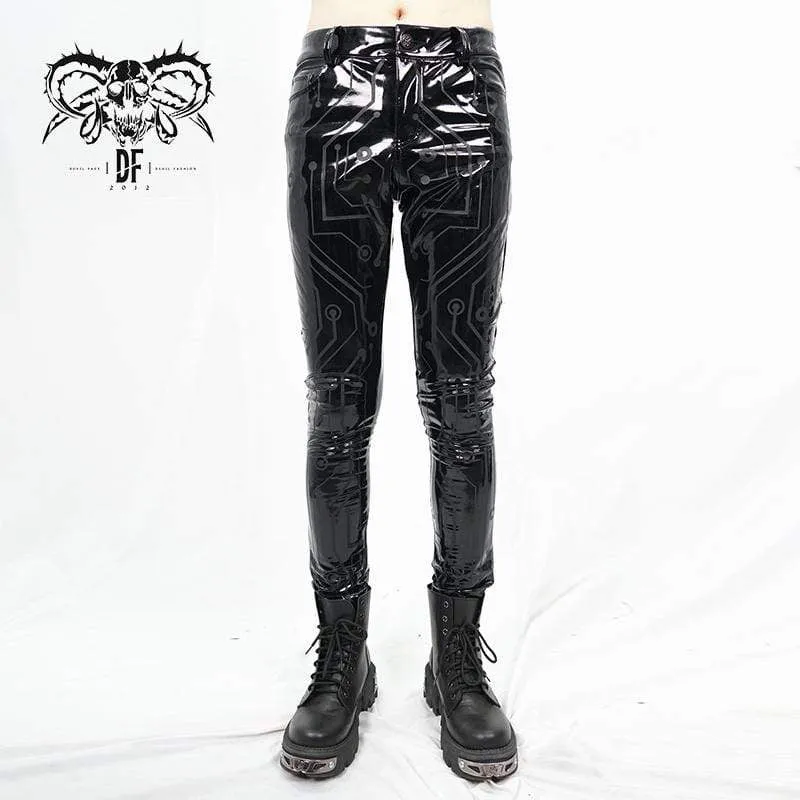 Gothic Lines PU Skinny-byxor för män