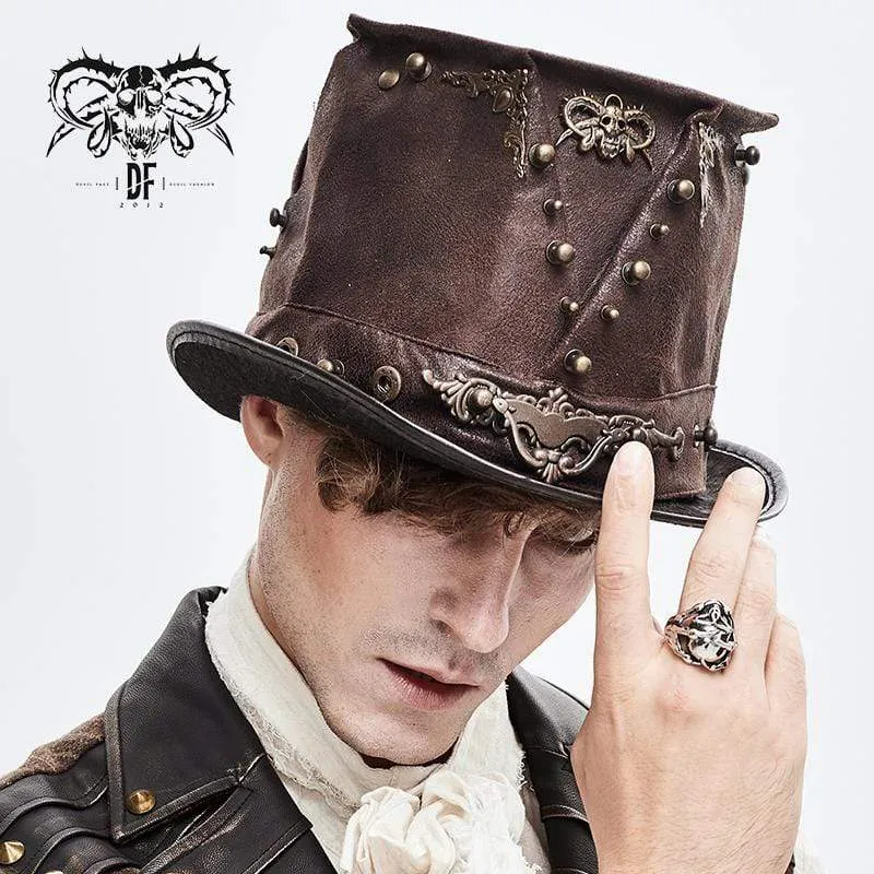 Mäns Steampunk Devil Skull Metal Nitar Hattar