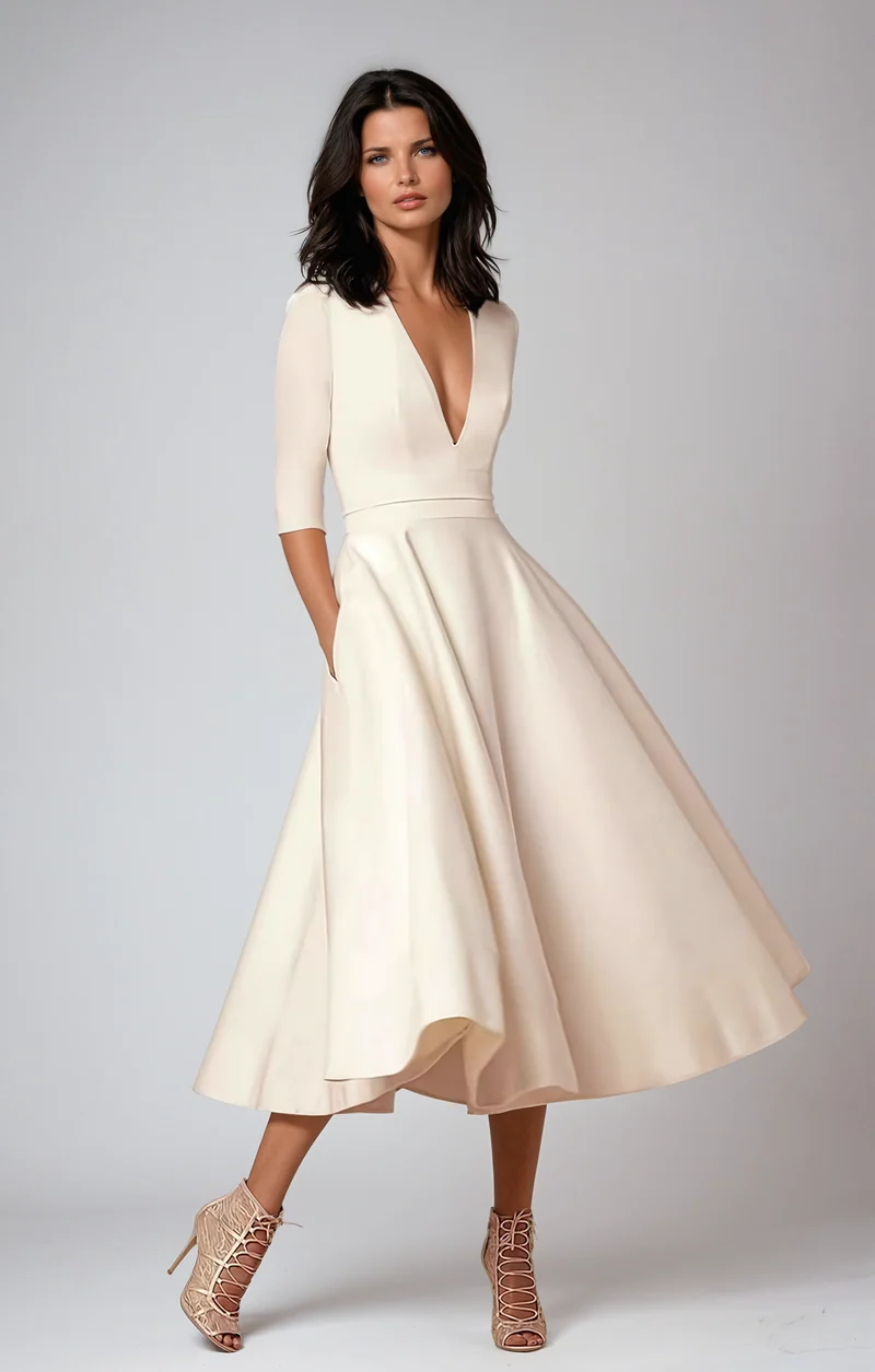 Evelyn | Kvinnors Bröllopsgäst Elegant Utsvängd Midi Klänning