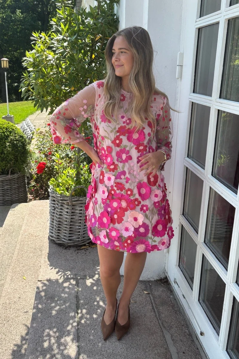 YAS - Yasflowering 3/4 Dress - 4886889 Fuchsia Purple Pink Flowers