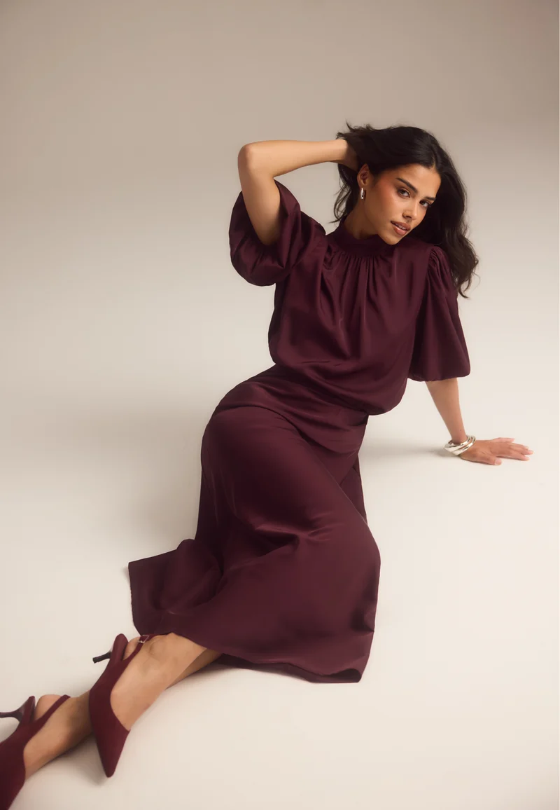 Chimney Collar Puff Sleeve Blouse