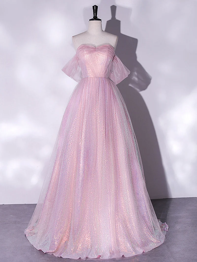 Sweet Off The Shoulder A-Line rosa balklänning