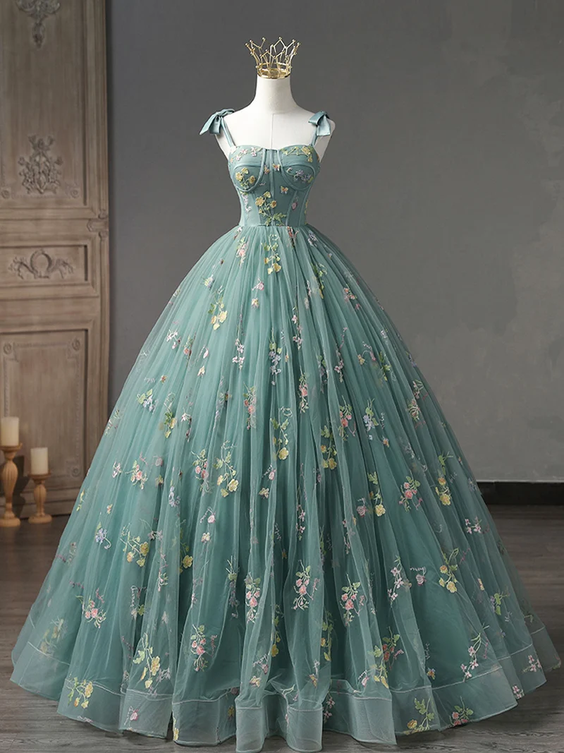 Blågrön balklänning Spetskorsett Quinceanera Dress Sweet 16 Dress