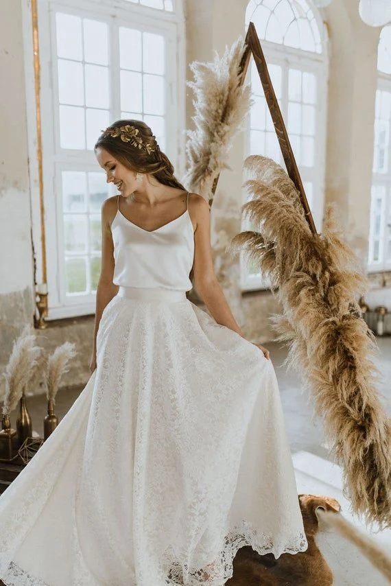 Casual Bridal Separeras med spets bröllopskjol