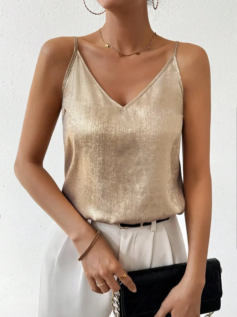 Olivia | Elegant Loose Satin Cami Top With V-Neck