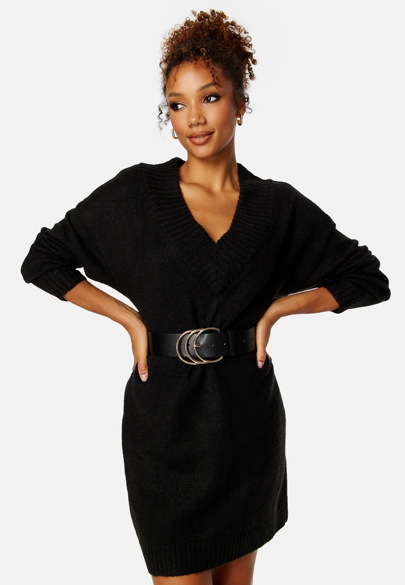 Knitted V-neck Sweater Dress