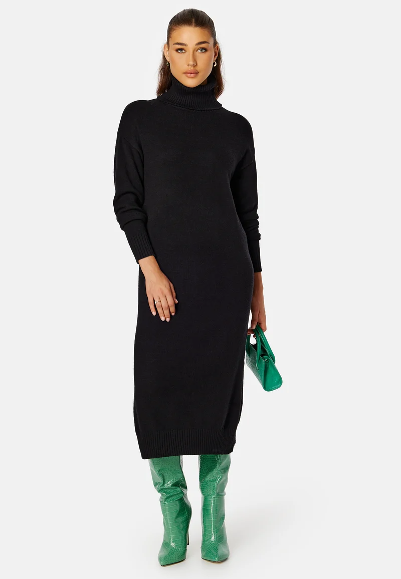 Rill Roll Neck L/S Midi Dress