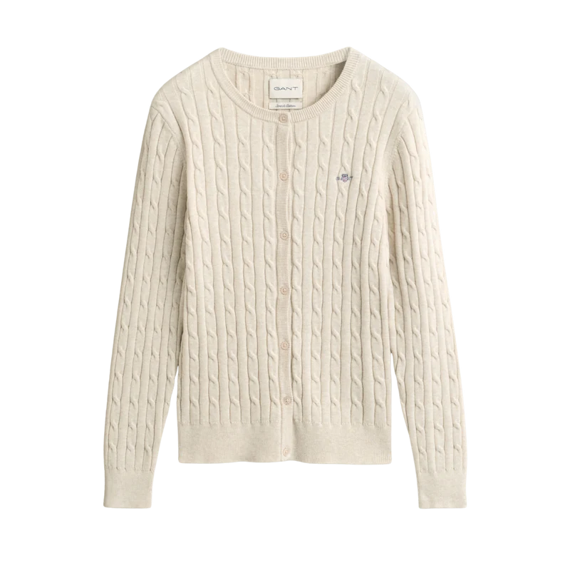 Stretch Cotton Cable Knit Cardigan - Faded Beige