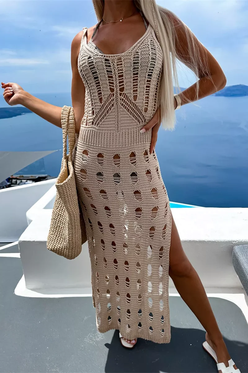 Genombruten Slit Scoop Neck Ärmlös täckning