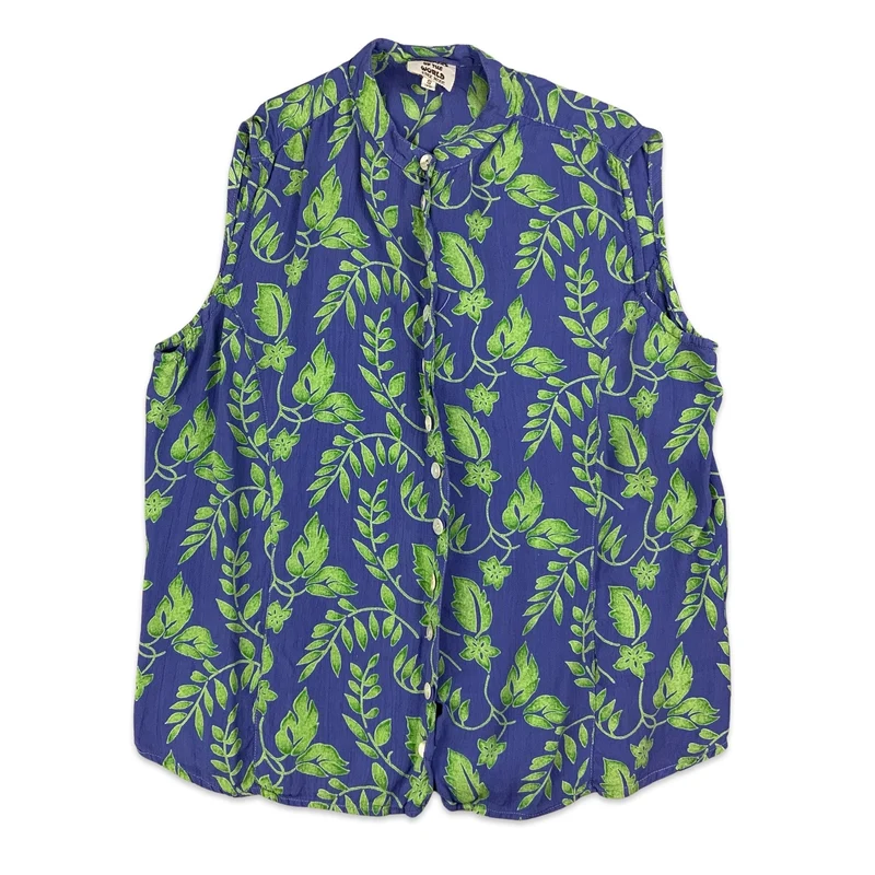 Blue & Green Botanical Print Sleeveless Blouse 12 14
