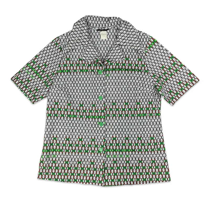 Vintage 80s Black & Green Geometric Print Blouse 12 14