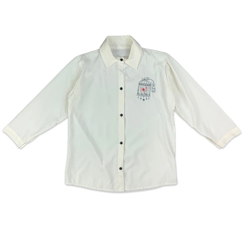 Vintage White Blouse Novelty Bird Embroidery 8 10